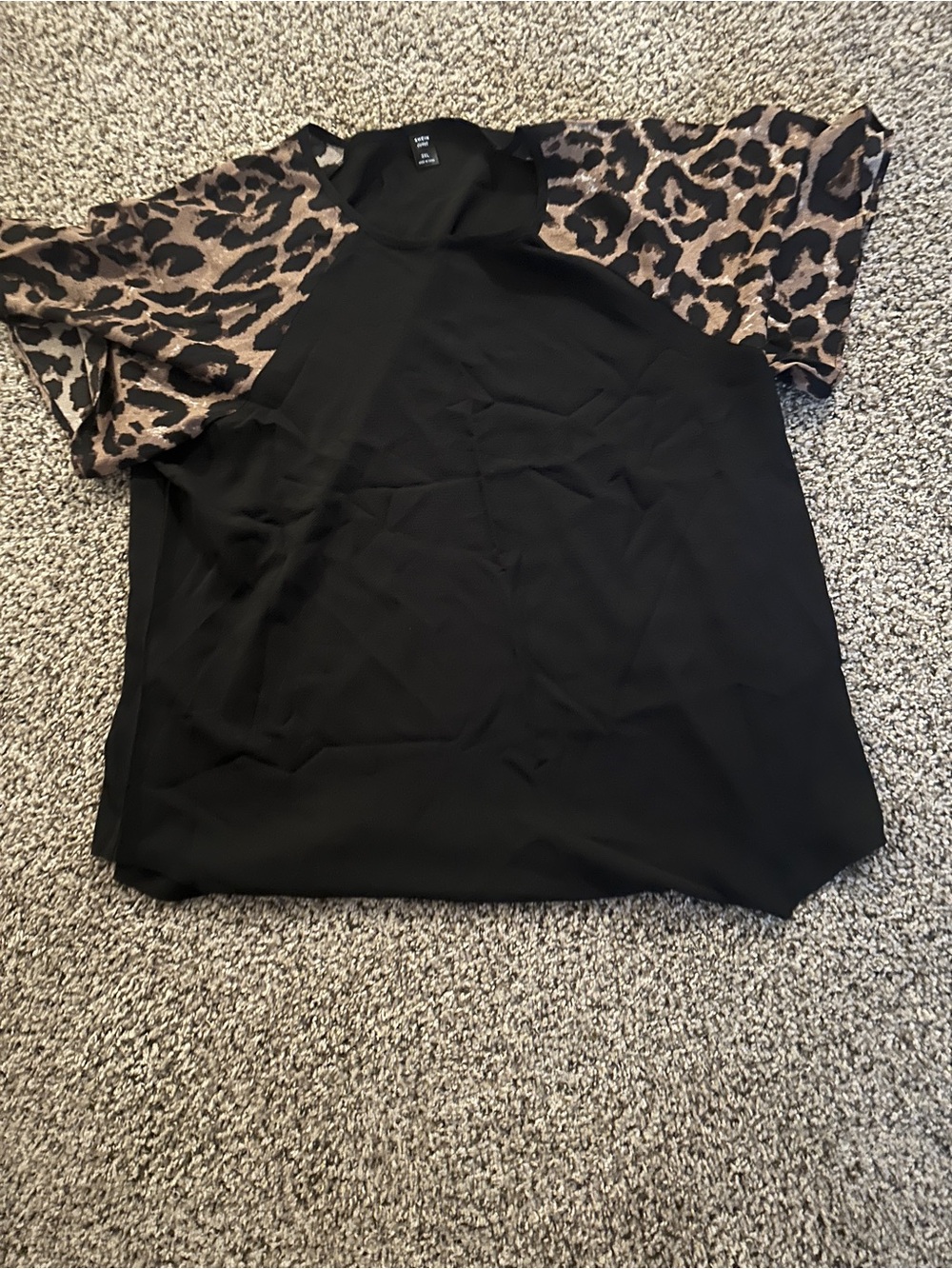 SHEIN Black Top with Brown Leopard Print Sleeves